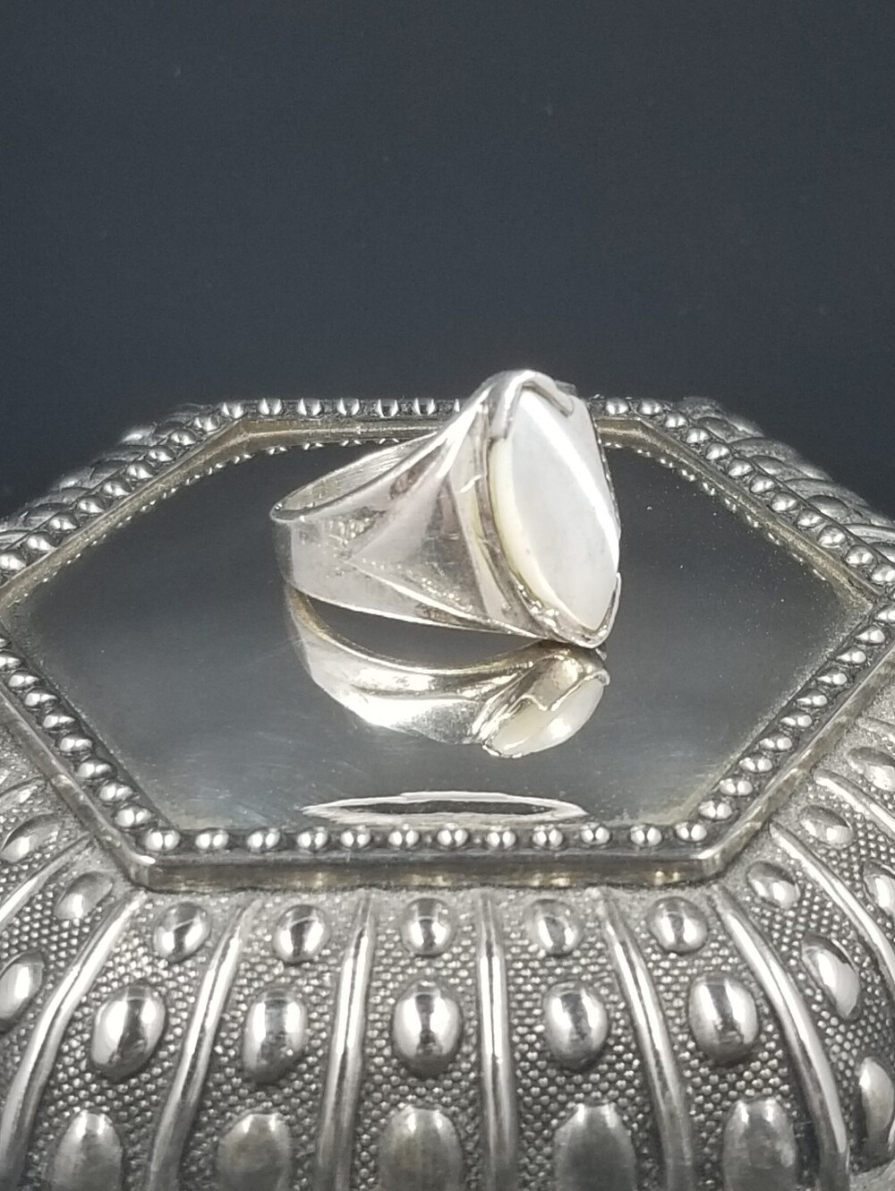 Silver Ring With White Marquis Stone
